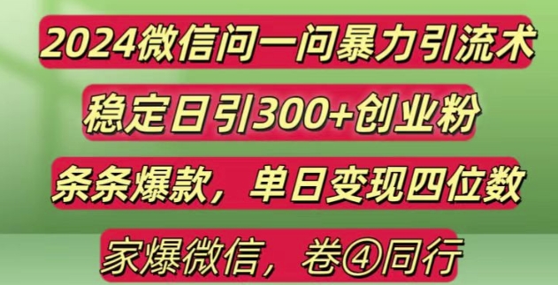 2024最新微信问一问暴力引流300+创业粉,条条爆款单日变现四位数【揭秘】-好资源网
