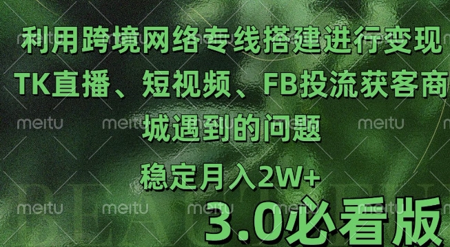 利用跨境电商网络及搭建TK直播、短视频、FB投流获客以及商城遇到的问题进行变现3.0必看版【揭秘】-好资源网