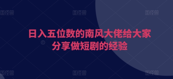 日入五位数的南风大佬给大家分享做短剧的经验-好资源网