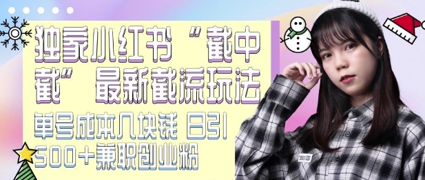 最新小红书截流玩法 独家截中截 单号成本几块钱 日引500+CY粉JZ粉-好资源网