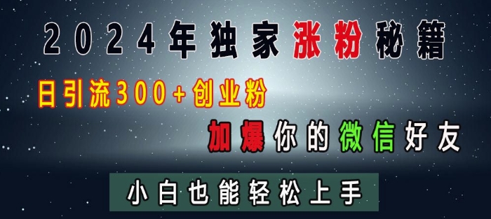 2024年独家涨粉秘籍，日引流300+创业粉，加爆你的微信好友，小白也能轻松上手-好资源网