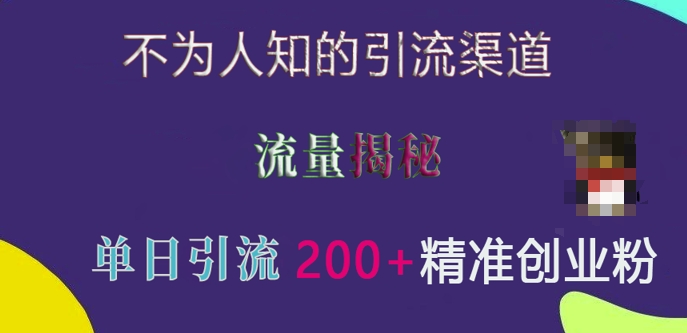 不为人知的引流渠道，流量揭秘，实测单日引流200+精准创业粉【揭秘】-好资源网
