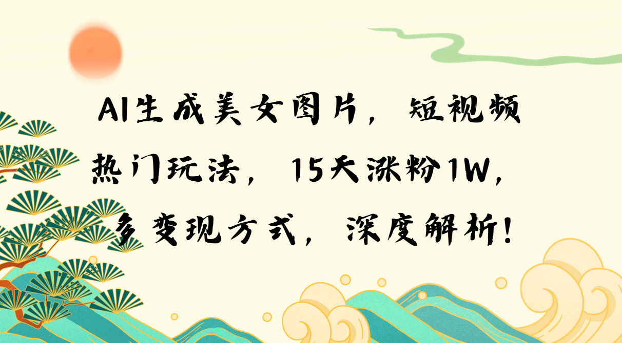 AI生成美女图片，短视频热门玩法，15天涨粉1W，多变现方式，深度解析!-好资源网