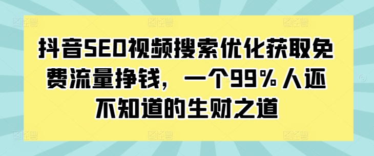 抖音SEO视频搜索优化获取免费流量挣钱，一个99%人还不知道的生财之道-好资源网