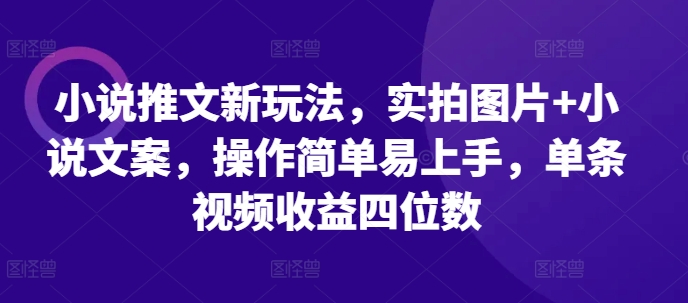 小说推文新玩法，实拍图片+小说文案，操作简单易上手，单条视频收益四位数-好资源网