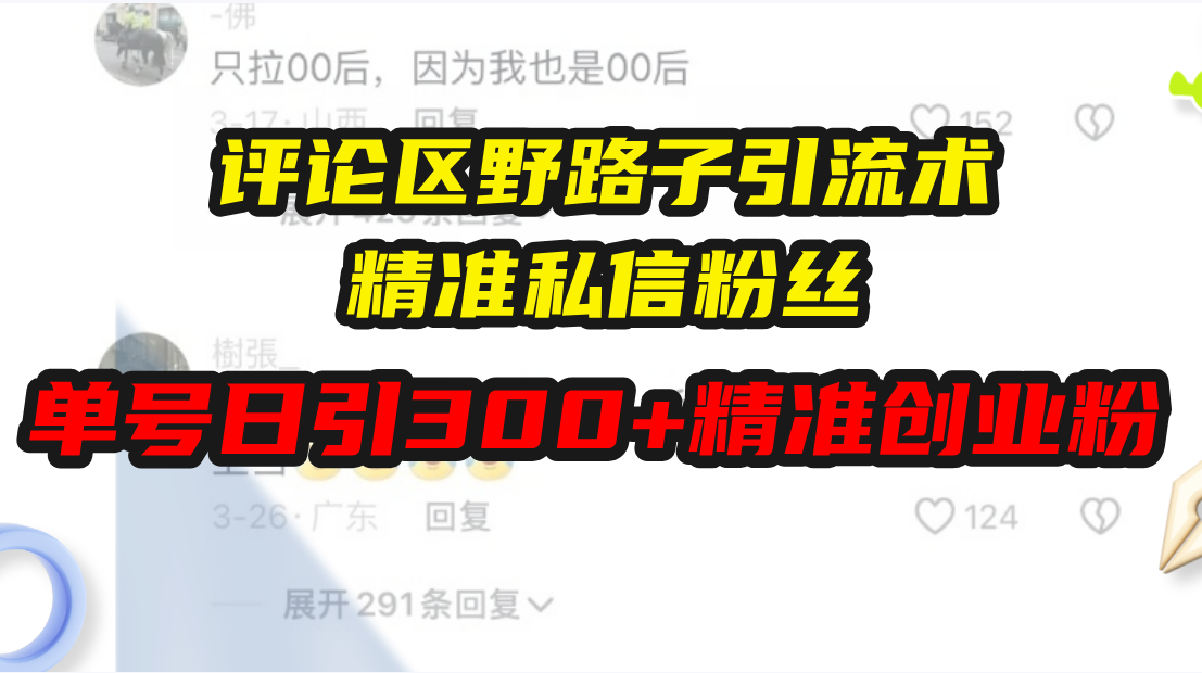 评论区野路子引流术，精准私信粉丝，单号日引流300+精准创业粉-好资源网