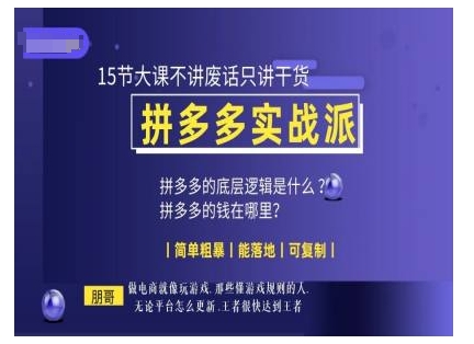 朋哥电商(拼多多实战派)，15节大课不讲废话只讲干货，简单粗暴 能落地 可复制-好资源网